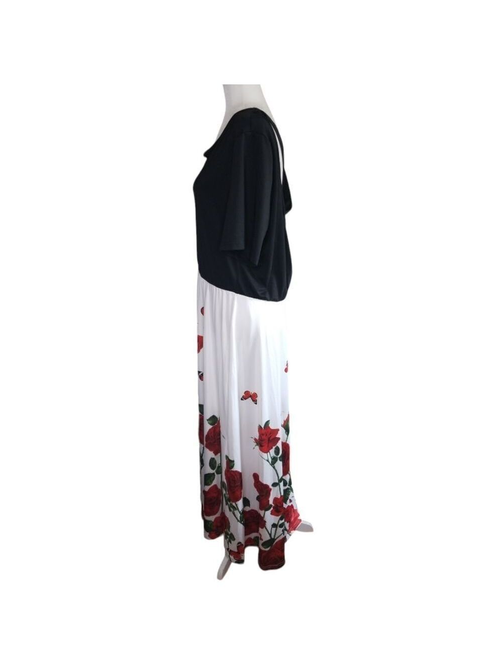Shein Maxi Black Top White Red Rose's Bottom Size 4XL - Picture 3 of 7
